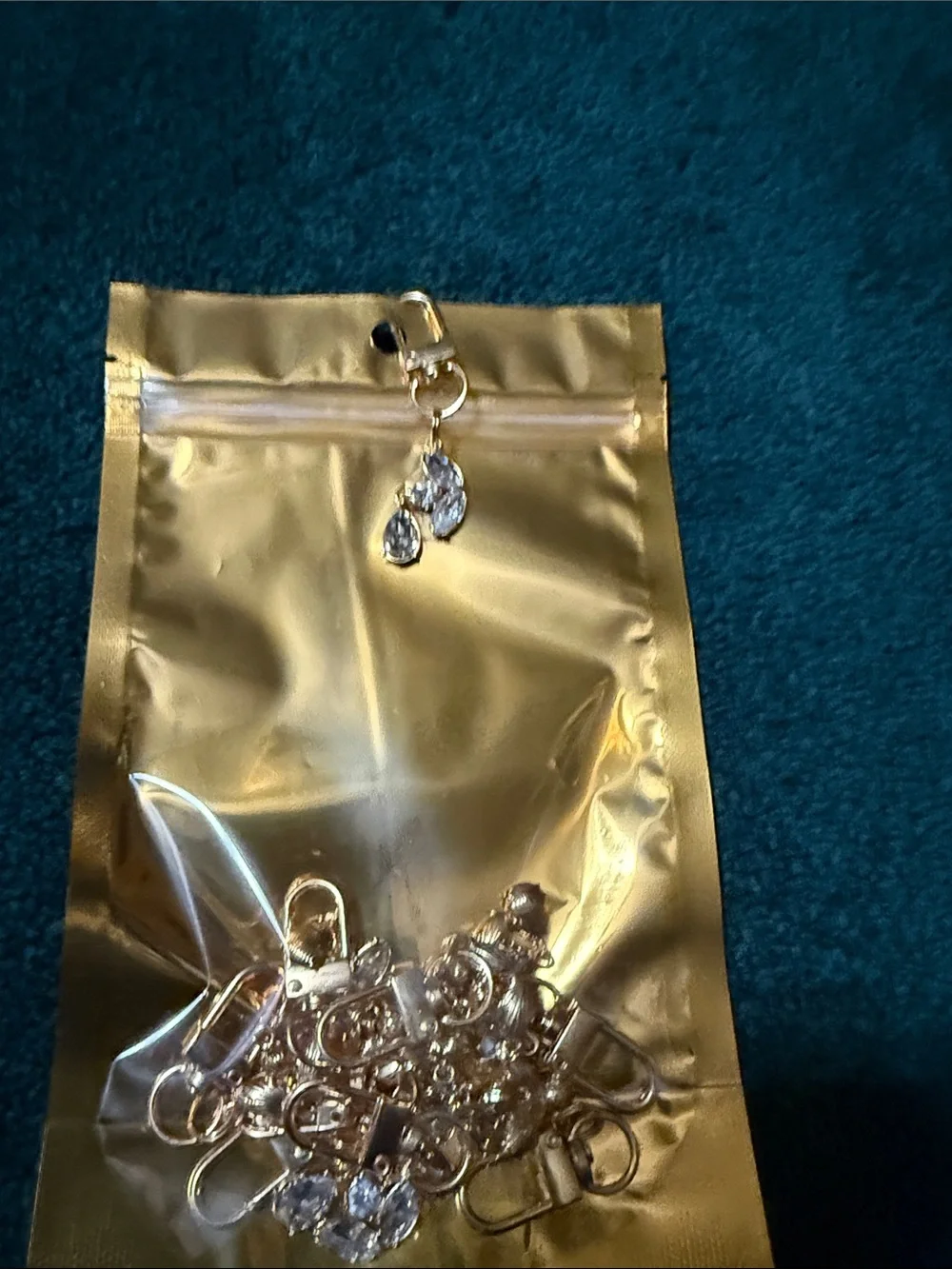 Gold-tone Crystal Charm Keychain- Christmas in July set of 9